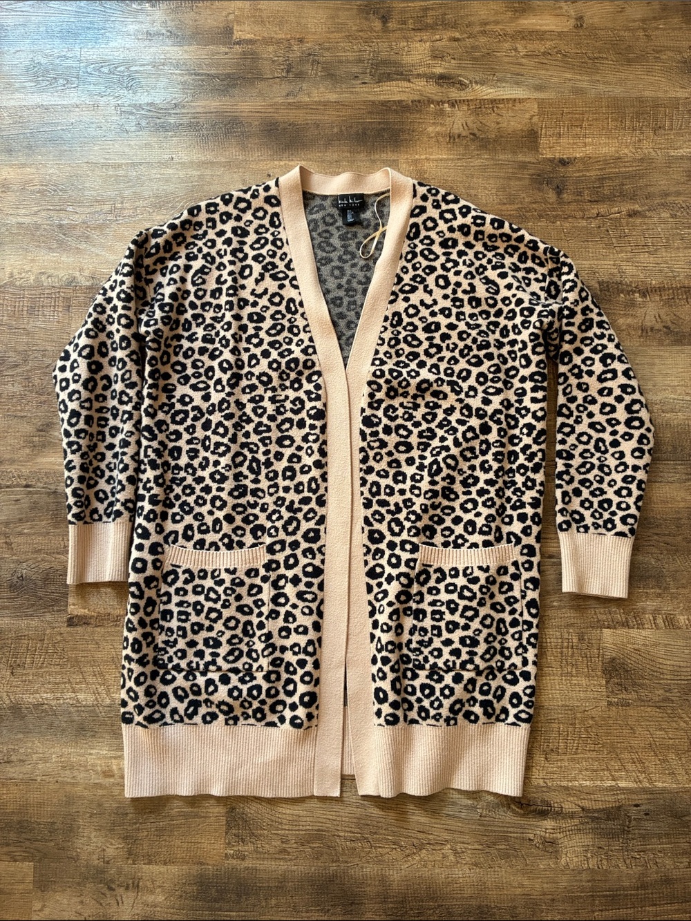 Nicole Miller New York Leopard Print Open Cardigan - Tan & Black